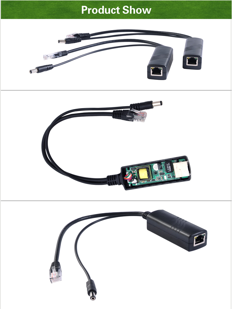 孤立dc12v/1.5-2a15.4ワットhisourcepoe光スプリッタ、 poeインジェクタアプリケーションセキュリティのために仕入れ・メーカー・工場