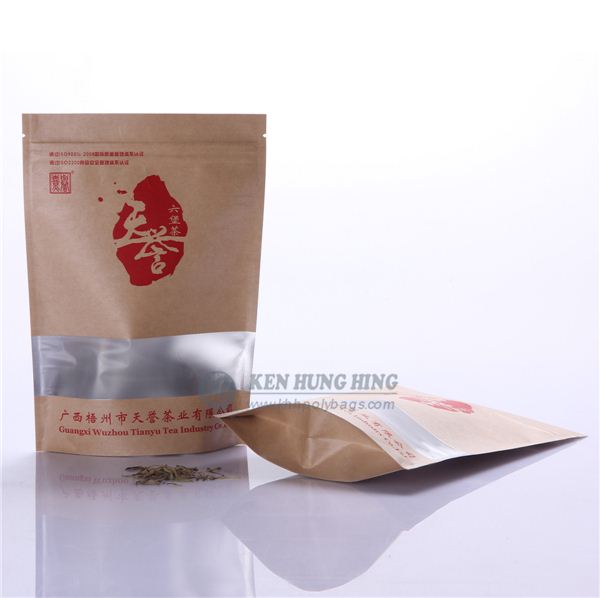 Stand up Zip Lock Kraft Make Tea Bags with Window