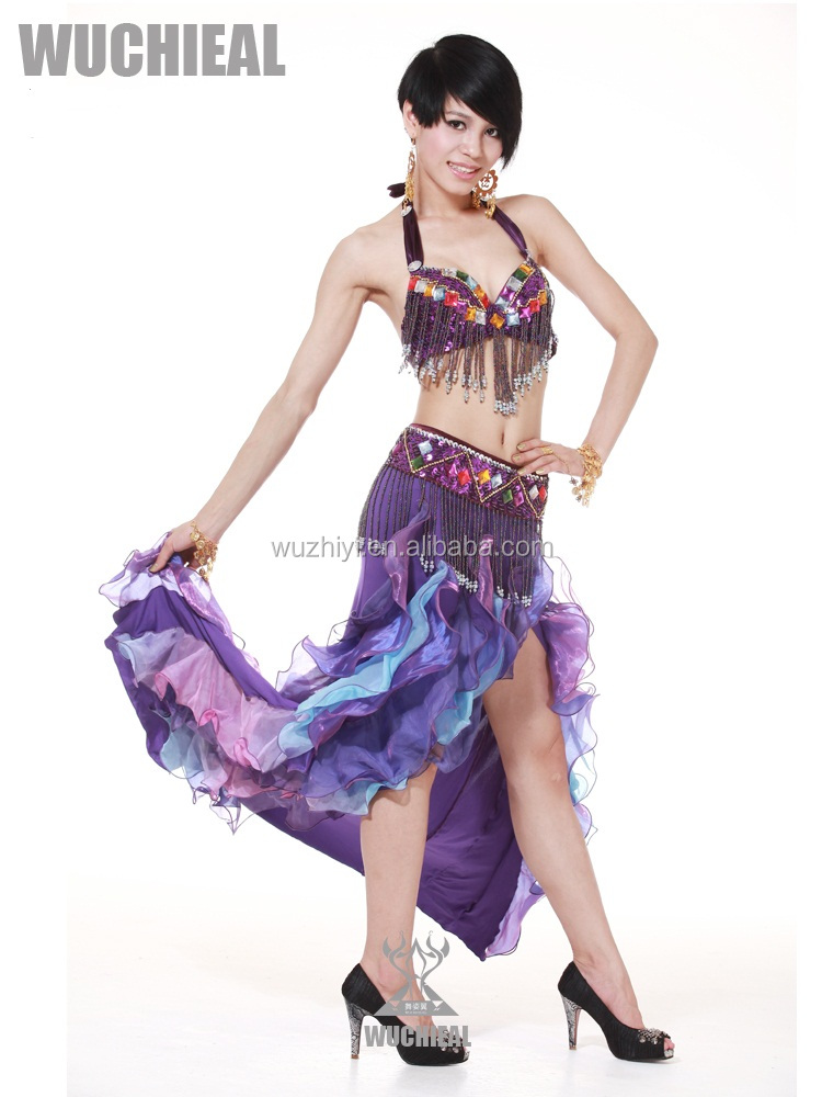 ベリーダンスの衣類2014年熱い販売のフリル付きのスカート女性のためのダンスパフォーマンス( qc1088)問屋・仕入れ・卸・卸売り