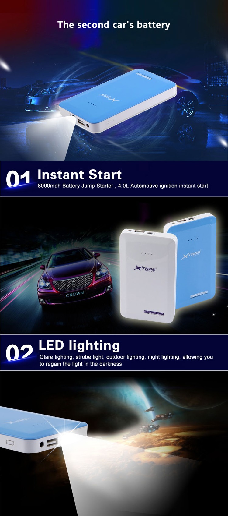 SOS LED lighting car power unit auto engine starter booster cigarette lighter car battery charger