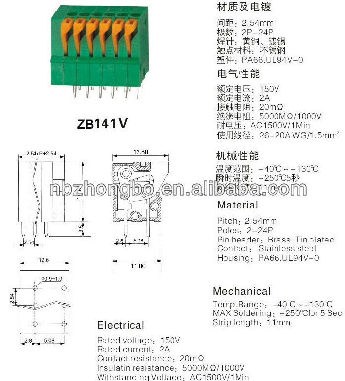 Greenpcbコネクタ( zb141v- 5. 08ミリメートル)仕入れ・メーカー・工場