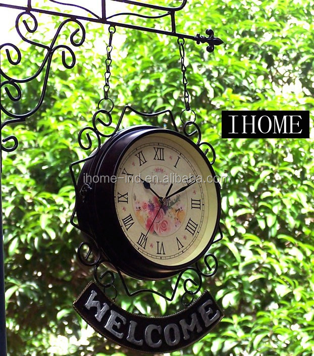 Antique Design Decorative Outdoor Waterproof Clock Double Sided Clock Double Face Metal Garden 4544