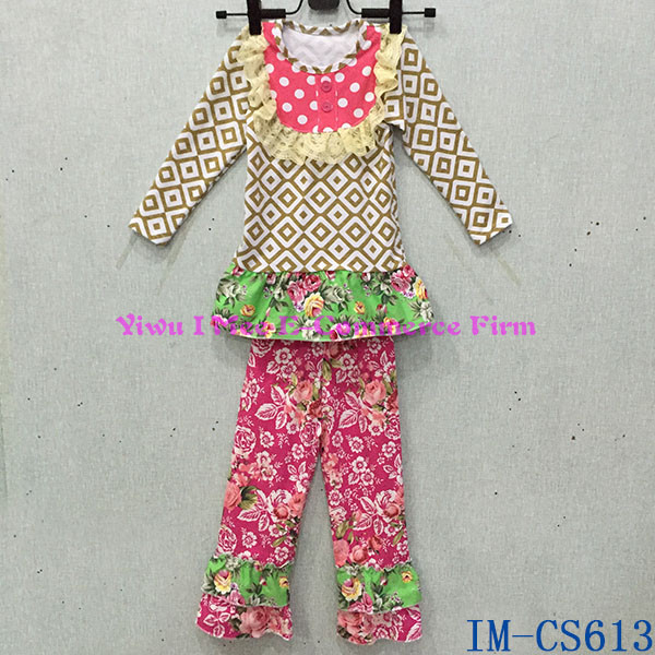 リメイクマスタードパイ衣類セットノースリーブのドレス女の子のためのカスタムデザインの赤ん坊の服装でim-cs610フラワーフリルパンツ仕入れ・メーカー・工場