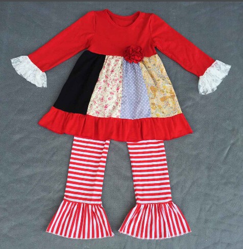 2016熱い販売義烏女の子ブティック服セット用キッド子供服かわいい花プリント卸売秋ブティック女の子服仕入れ・メーカー・工場