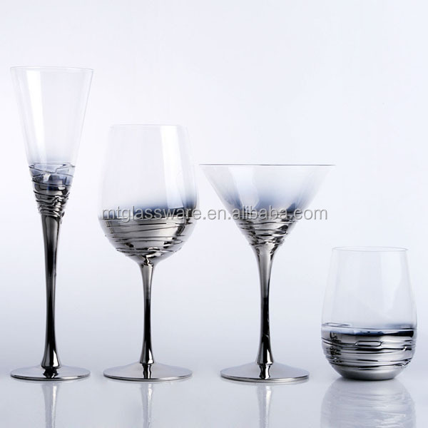 Silver Stem Electroplated Thick Stem Wine Glasses Set,Drinking Ware