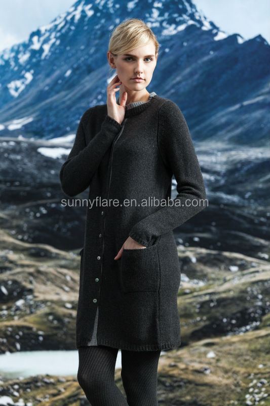 新しいファッションセーターカシミア2014年付ラウンドネックボタンとポケットが付い仕入れ・メーカー・工場
