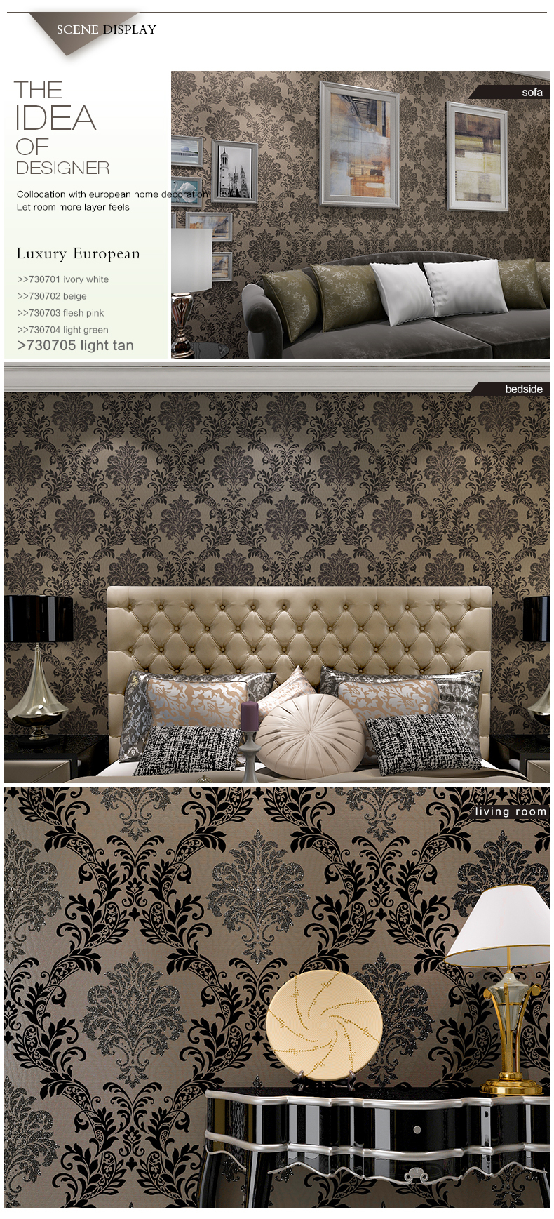 3d decoratieve empaisitc europese stijl damascus non woven behang ...