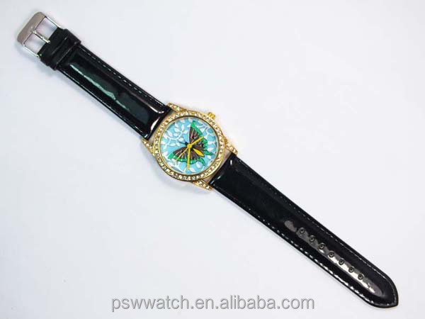 crystal face Japan movement genuine leather watch women's butterfly watches