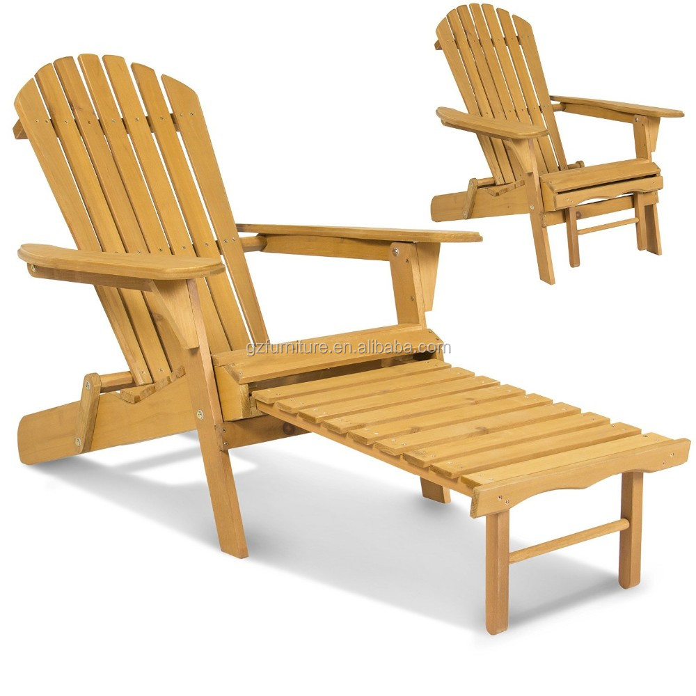 Outdoor Patio Deck Garden Foldable Adirondack Wood Chair With Pull