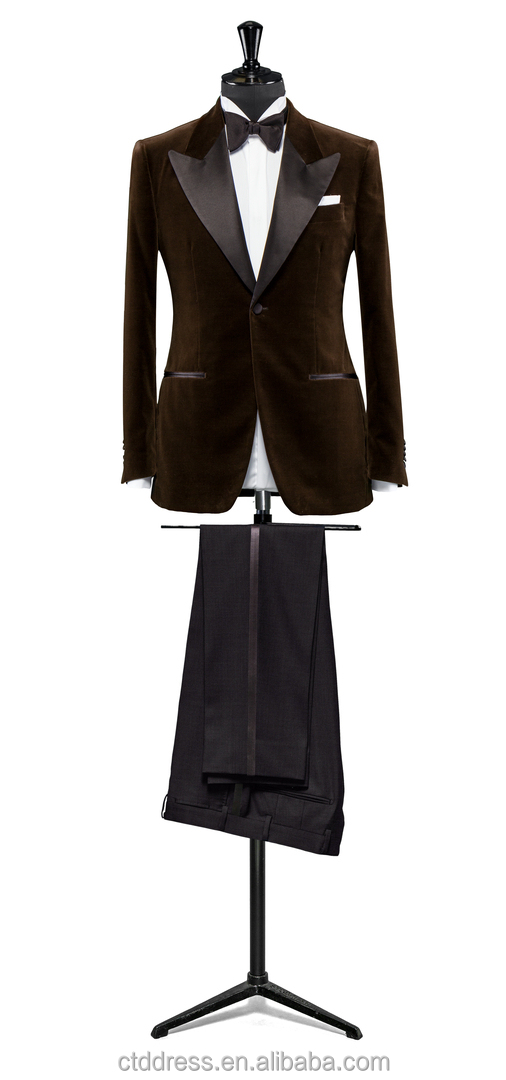メンズ茶色のベルベットのスーツとサテンラペル1ボタン付仕入れ・メーカー・工場