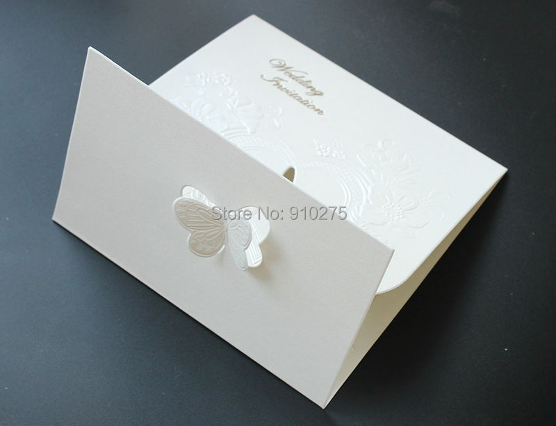 Coral butterfly wedding invitations