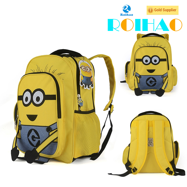 Roihao factory direct hot sale famous cartoon minions backpack with pencil bag