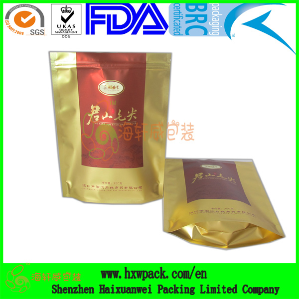 FDA tea packaging stand up tea bag with zipper