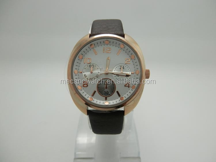 hottest brown leather strap golden big face japan movt quartz