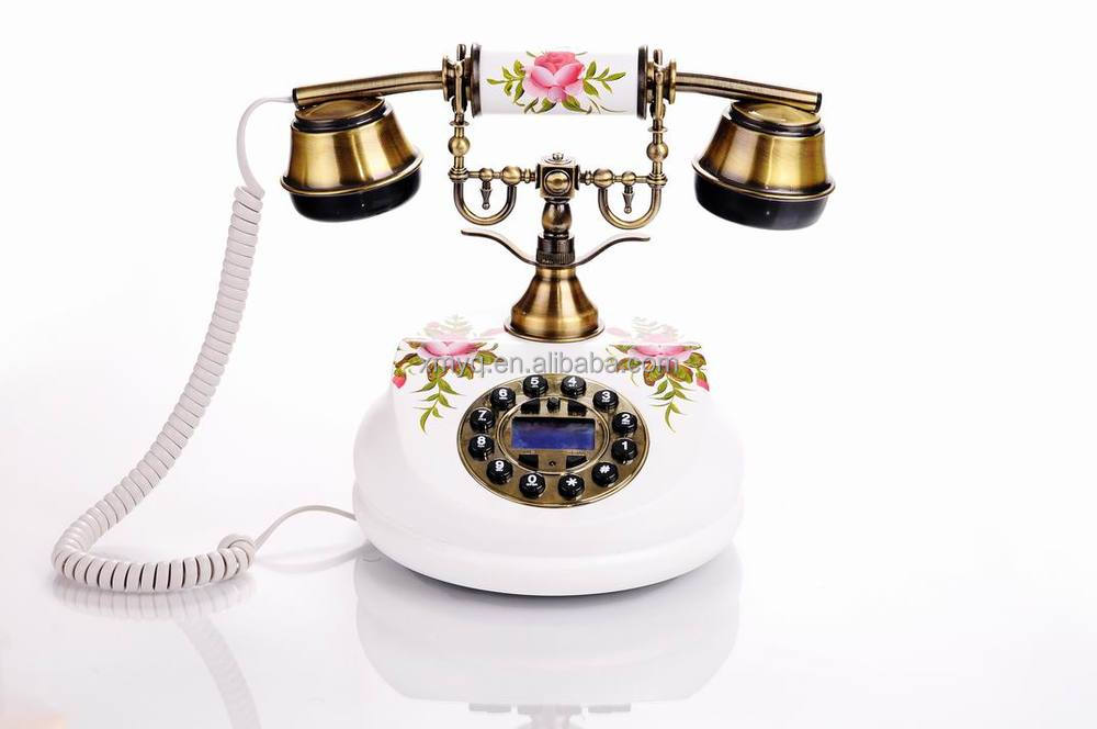 Wooden Hand-painted Corded Telephone Vintage Home Decor Retro Item
