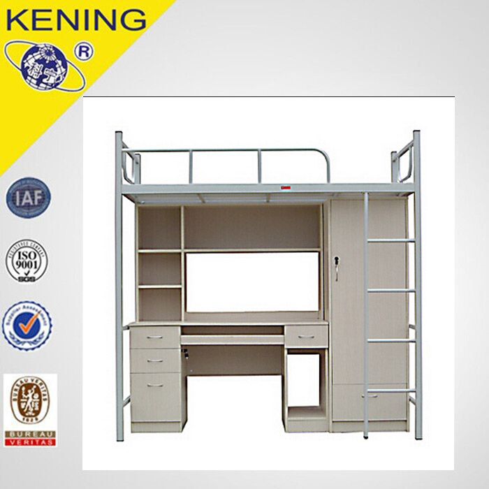 cheap dormitory student steel metal bunk bed with desk and wardrobe