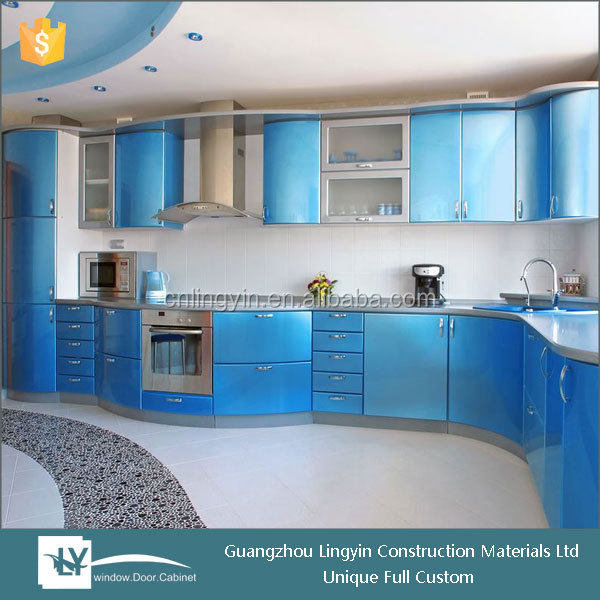 Acrylic Indian Self Assemble Kitchen Cabinets Curved Design With