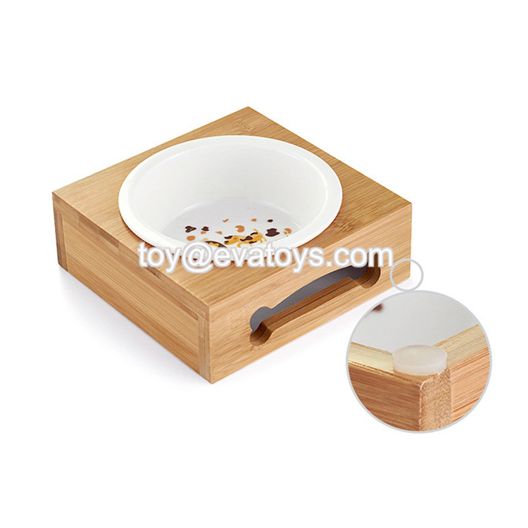 Wholesale Cheap Wooden Dog Food Dispenser With Double Stainless Steel