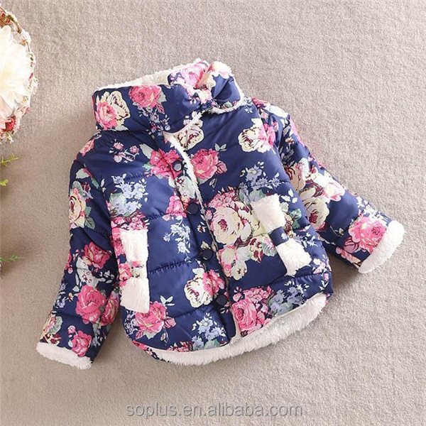 sfk15073132015高品質の赤ん坊の服の長い袖の厚いコート花柄の女の赤ちゃんの冬のジャケット仕入れ・メーカー・工場