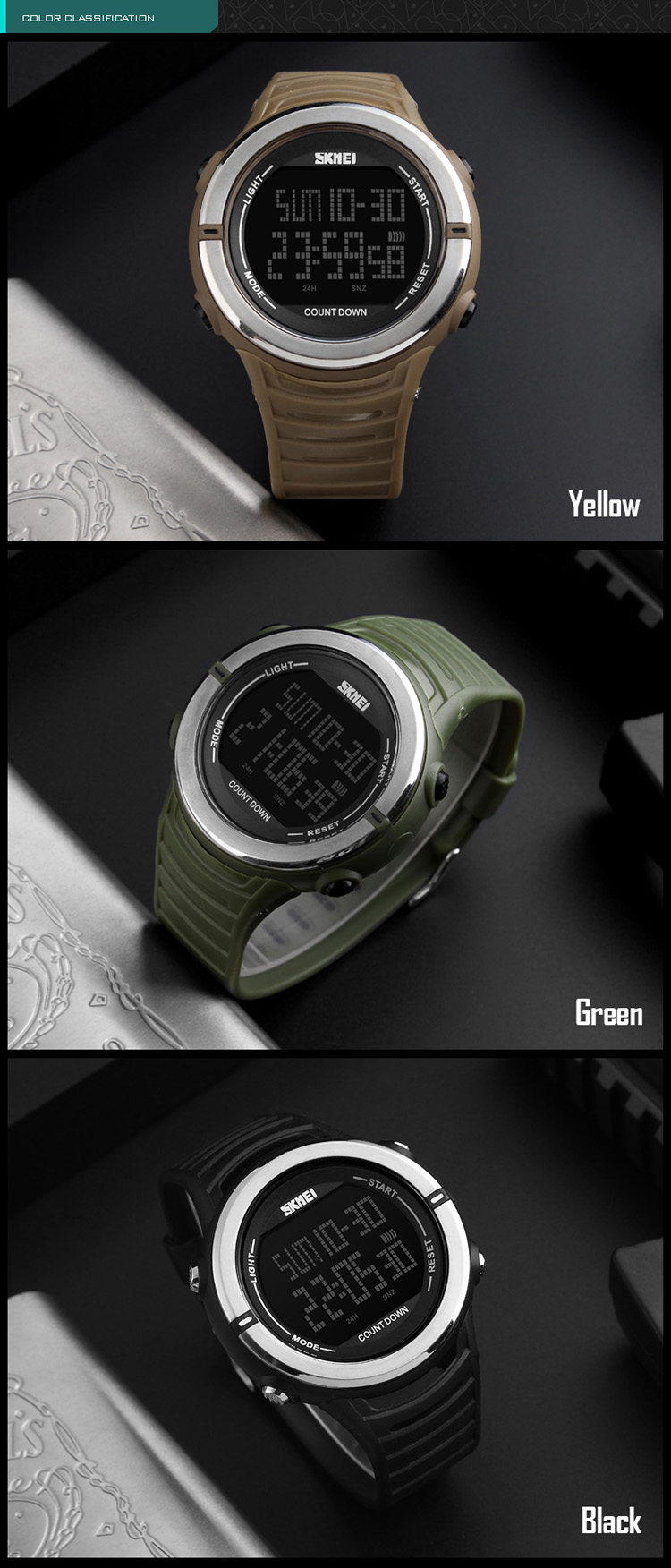 New Skmei 1209 Brand Luxury Led Luminous Countdown Clock Big Dial Men Sports 50M Waterproof Chronograph Digital Watch Alibaba
