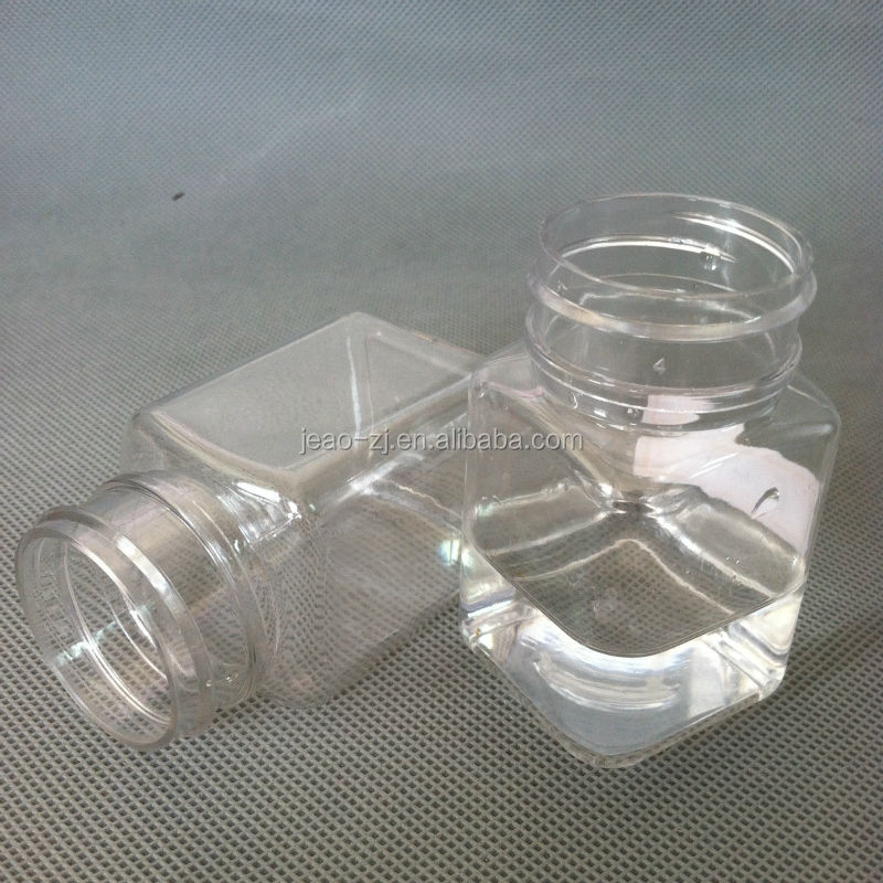 60ml transparent square empty PET chew gum bottle with twist cap