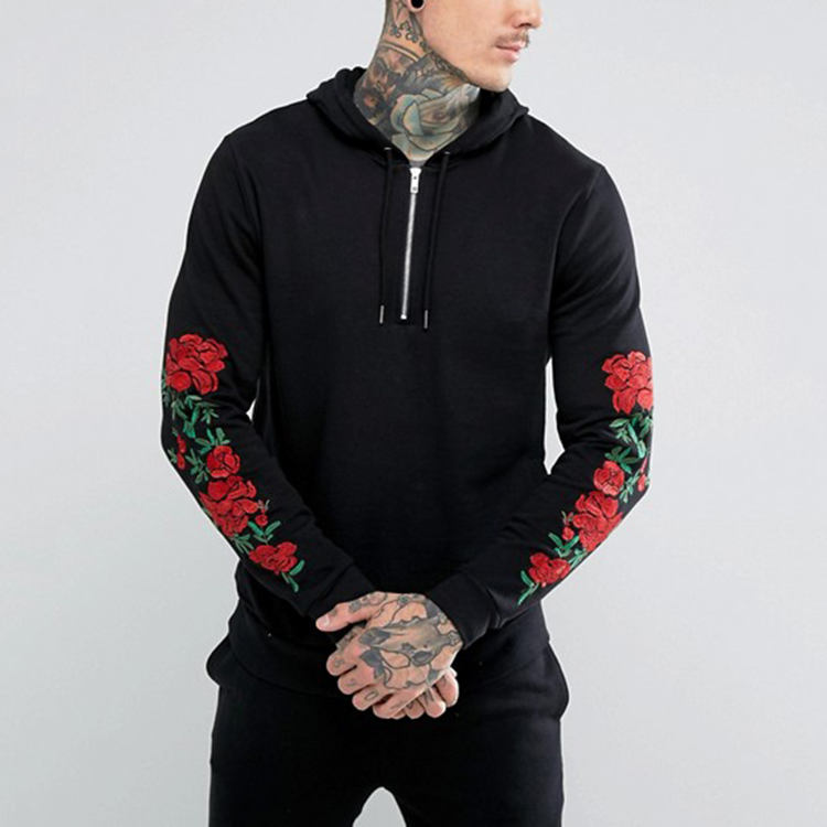 Embroidered shops rose hoodie mens