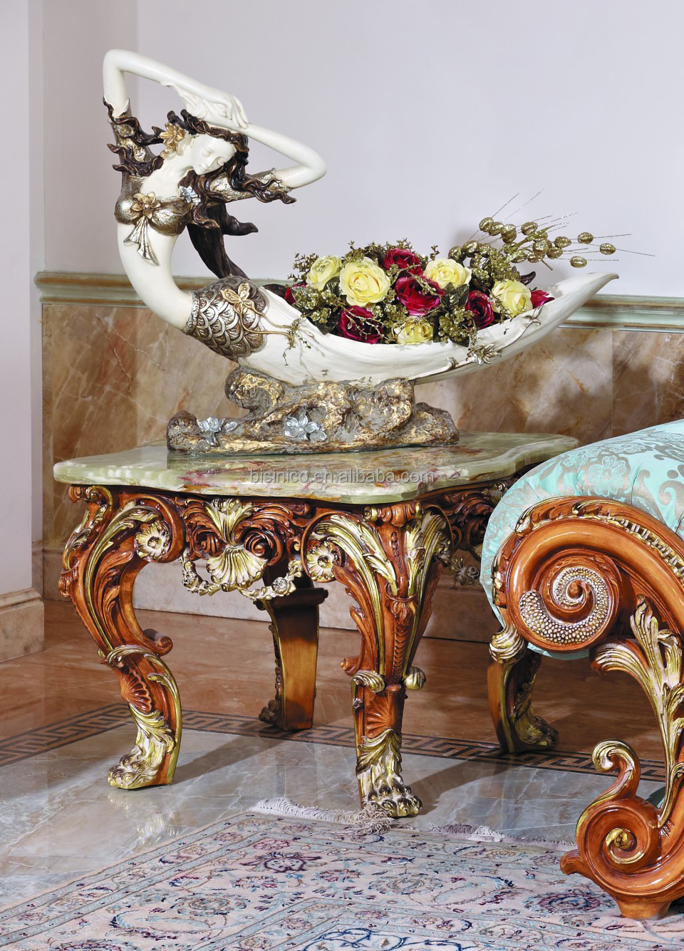 Luxe victorian houtsnijwerk koffie tafel met marmeren blad ...
