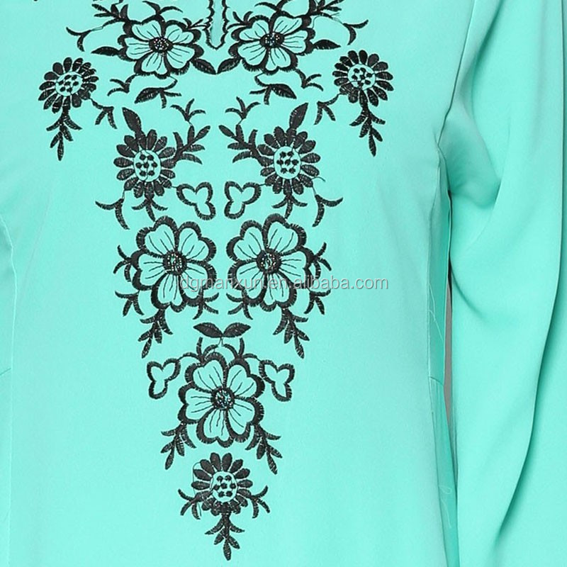 Blue embroldered fashion baju kurung with lace