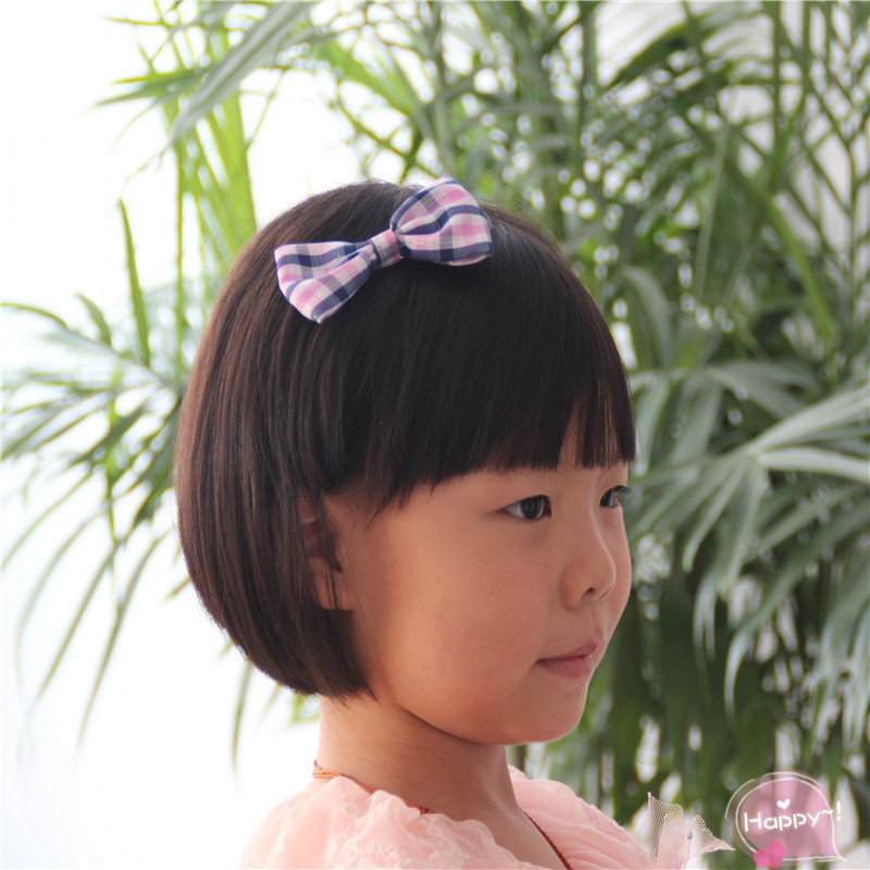春2015格子縞の若い女の子のための弓の毛のクリップ問屋・仕入れ・卸・卸売り
