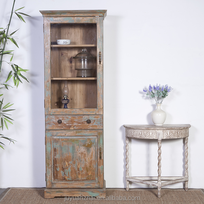 Antique French Recycled Reclaimed Wood Bookshelf Wine Cabinet