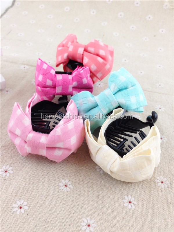 Girls Bistratal Bow Round Plastic Banana Hair Clip For Thick Hair