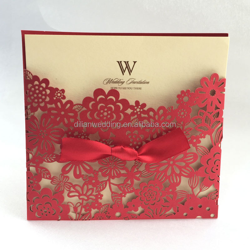 赤い花中国ウェディングカード中国結婚式の招待カード仕入れ・メーカー・工場