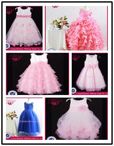 新しい到着の2014年フリル白いドレスの花女の子のための6歳問屋・仕入れ・卸・卸売り