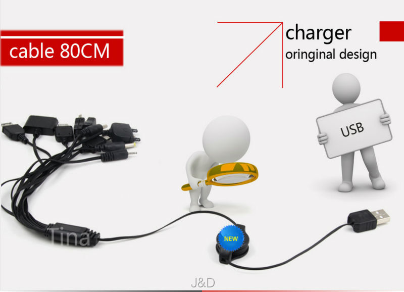 New Design 10 in 1 USB Car Charger Cable Universal Chargers for Smartphone