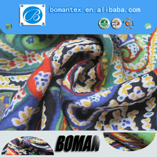 紹興市郡bomanテキスタイル最高販売用女性ドレスとシャツレーヨンchallis生地仕入れ・メーカー・工場