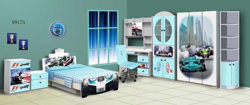 Smart Furniture Wooden Kids Bedroom Set Wardrobe Nightstand Study