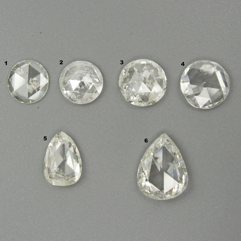 Natural Loose White Diamonds Old Rose Cut Round Pear 7.11cts 6pcs