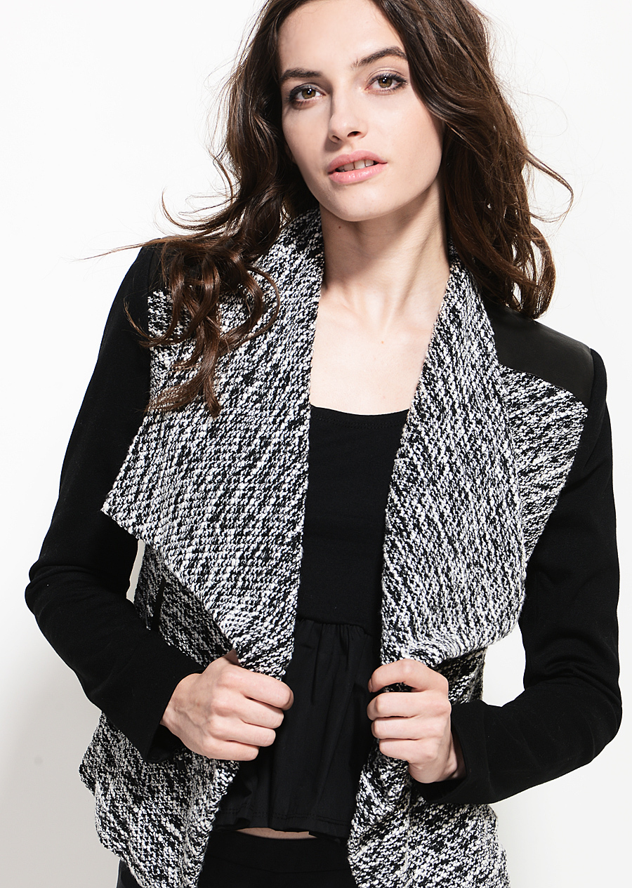 カスタムメイドブレンド対照的な高品質のウールツイードジャケット長い袖の女性仕入れ・メーカー・工場