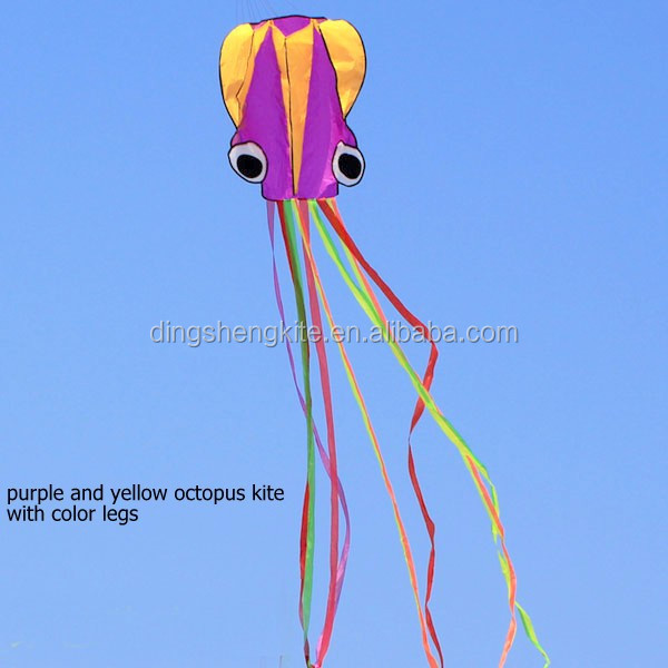 4m purple and yellow octopus kite with color legs