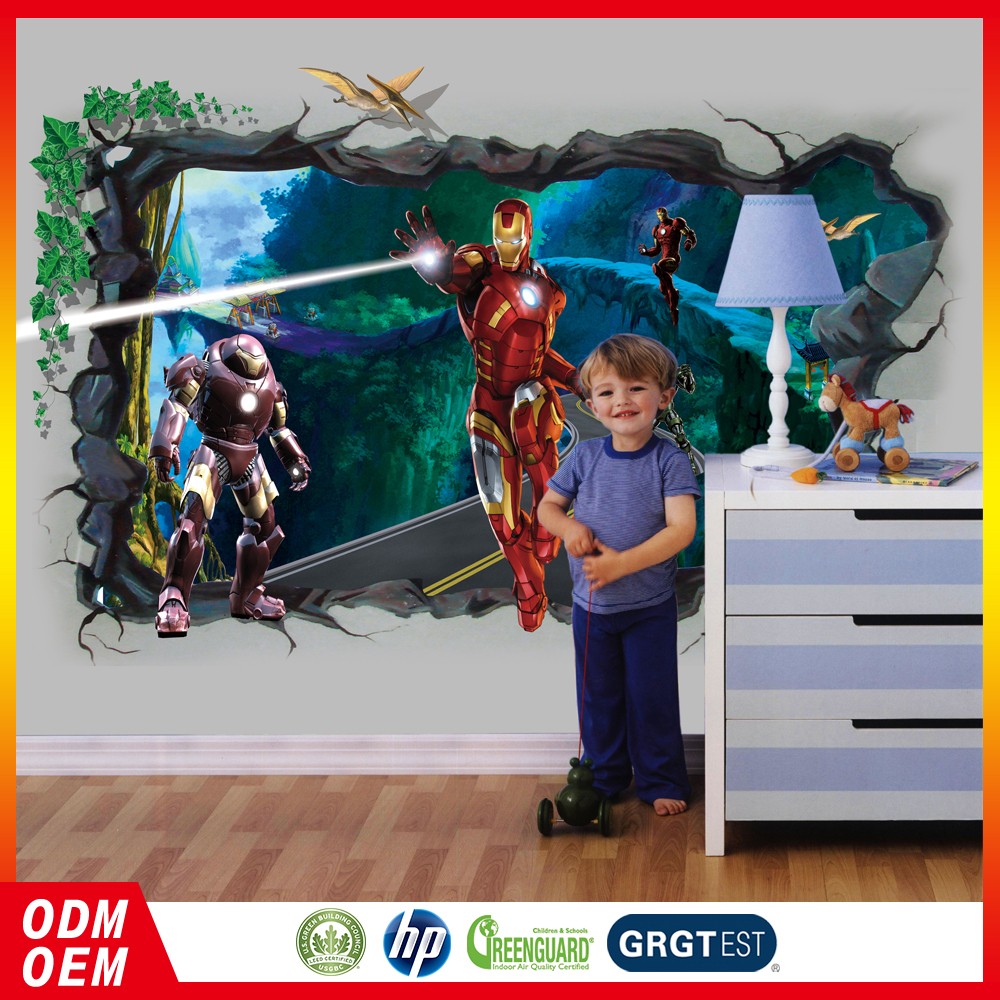 3d carta da parati del fumetto iron man design wall murals bambini ... Carta parati isolante termico