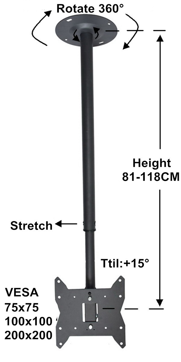 Telescopic Tilting Flat Screen Tv Led Lcd Tv Ceiling Mount 360