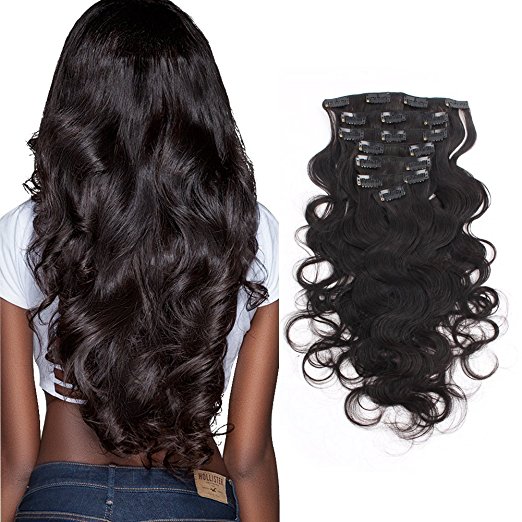 Man Clip In Thick Human Hair Extensions Raw Indian Curly Black