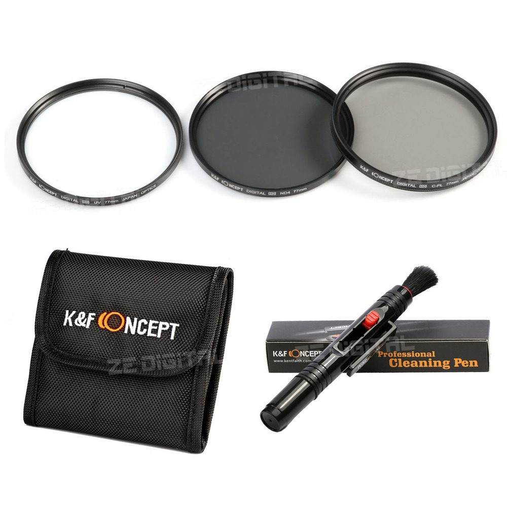 K&F Concept 77mm UV CPL ND4 Circular Polarizing Protector Lens Filter Kit For Canon 24105 100