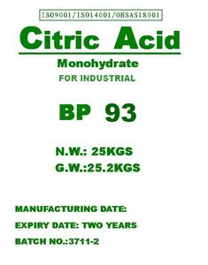 Food grade Citric Acid Monohydrate Food additive