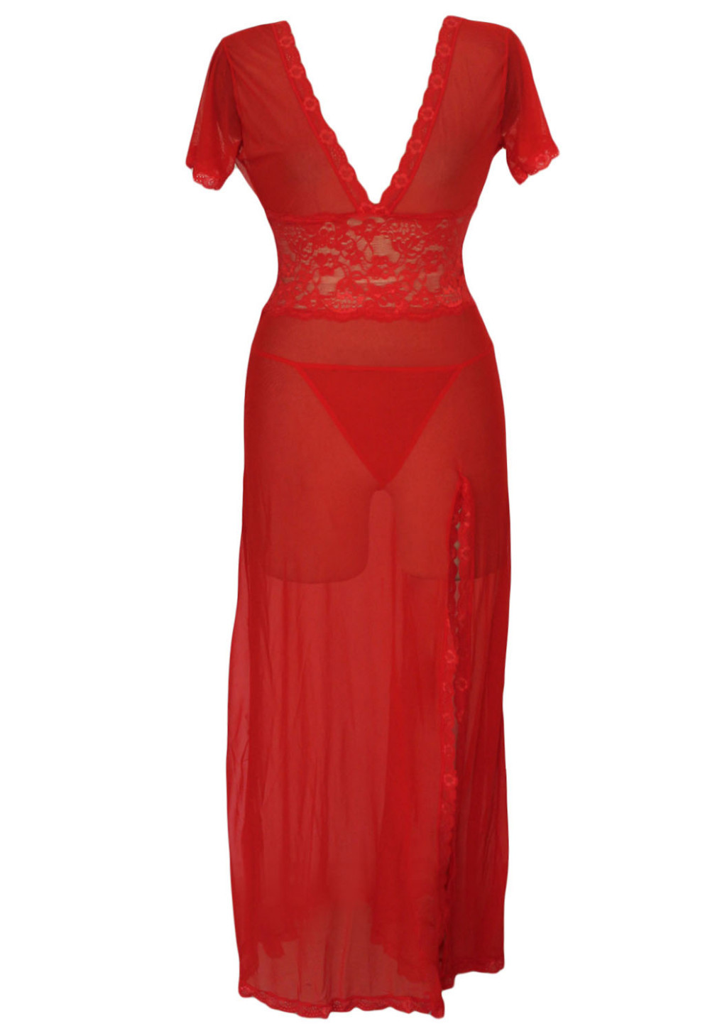 Plus-Size-Red-Mesh-and-Lace-V-Neck-Lingerie-Gown-LC6366-3P