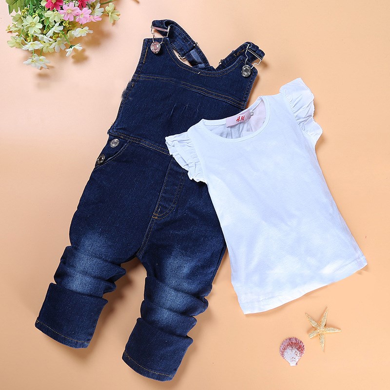 ジーンズbbパンツノースリーブシャツ2ピース女の子バルク卸売子供服仕入れ・メーカー・工場