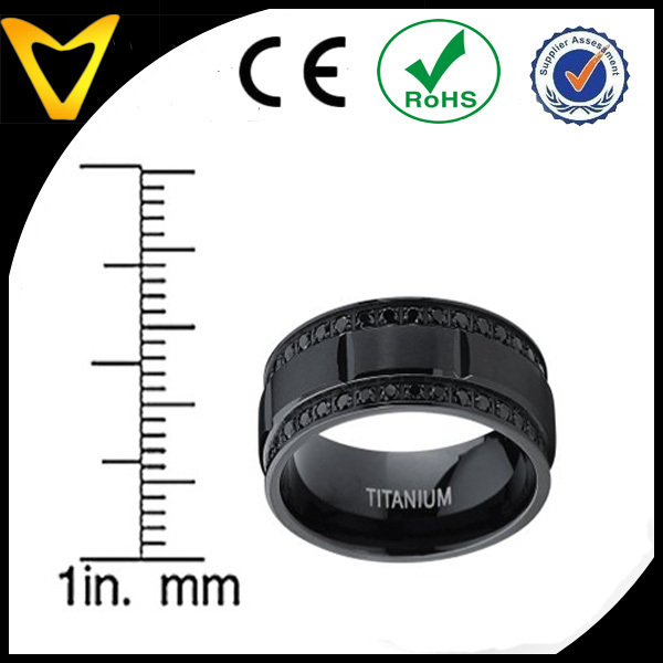 Vlink jewelry 9mm men's black titanium wedding band ring with double row black cubic zirconia 4.jpg