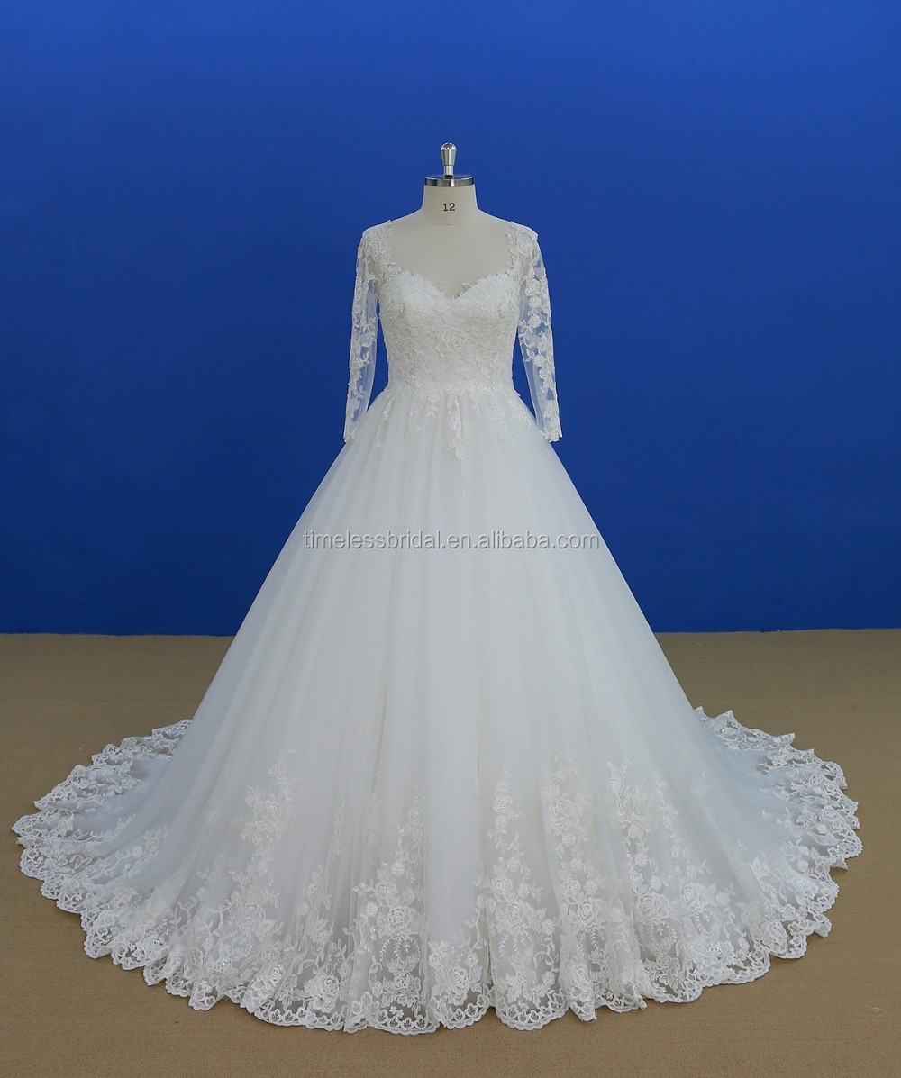 High Quality Lace Three Quarter Sleeve Wedding Dress For Fat Woman