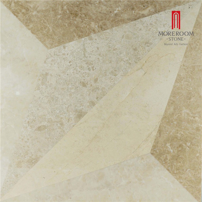 MPC0002-J07G Moreroom Stone Turkish Beige Marle Cappuccino Marble Stone Tiles Iran Beige Marble Flooring Tiles Wall Tiles Marble Inlay Medallion Water jet pattern Marble Inset Tiles-1.jpg