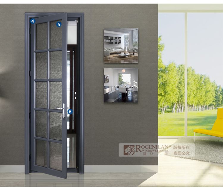 Rogenilan Aluminum Frame Soundproof Frosted Glass Interior Flush Aluminum Frame Glass Door